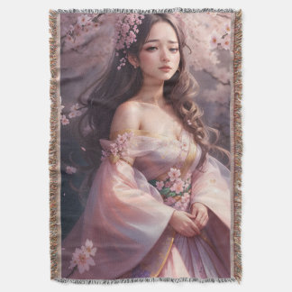 Elegant Woman Amidst Blooming Cherry Blosso Filt