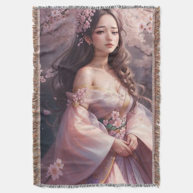 Elegant Woman Amidst Blooming Cherry Blosso Filt (Framsidan Vertikal)