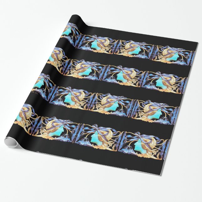 ELEGANT WOMAN BEAUTY JEWEL /DAM,BLUE BOW,FLOWERS PRESENTPAPPER (Utrullad)