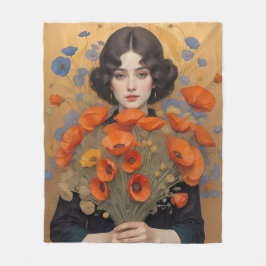Elegant Woman Holding Bouquet of Poppy Flowers Fleecefilt