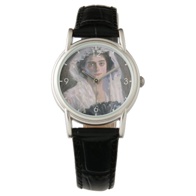 Elegant Woman med Black Fläkt (Fujishima Takeji) Armbandsur (Framsida)