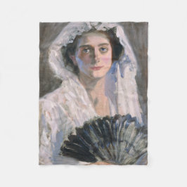 Elegant Woman med Black Fläkt (Fujishima Takeji) Fleecefilt