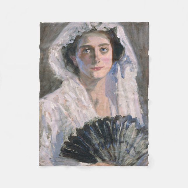 Elegant Woman med Black Fläkt (Fujishima Takeji) Fleecefilt (Framsidan)