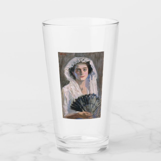 Elegant Woman med Black Fläkt (Fujishima Takeji) Glaskopp (Framsida)