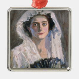 Elegant Woman med Black Fläkt (Fujishima Takeji) Julgransprydnad Metall