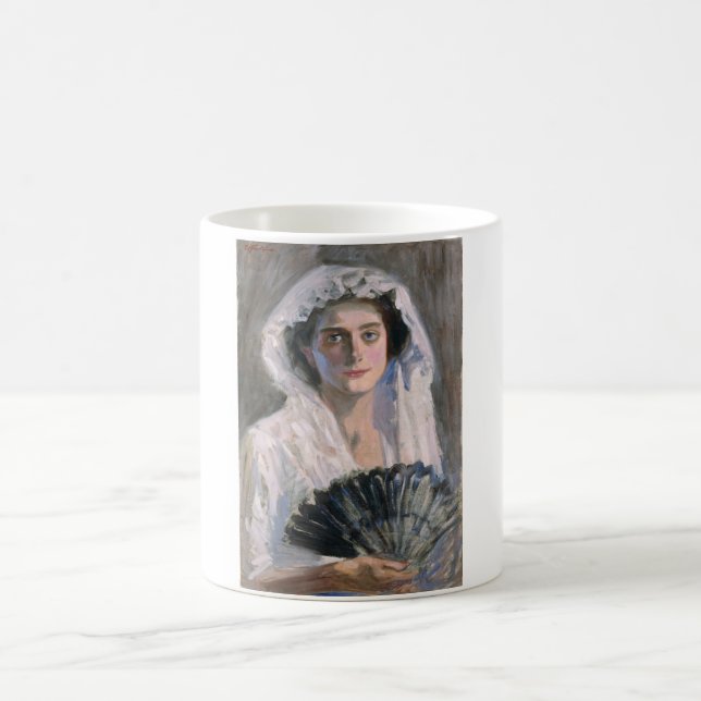 Elegant Woman med Black Fläkt (Fujishima Takeji) Kaffemugg (Center)