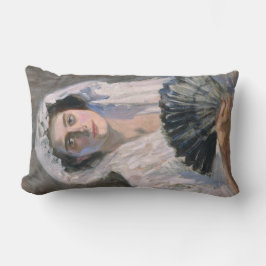 Elegant Woman med Black Fläkt (Fujishima Takeji) Lumbarkudde