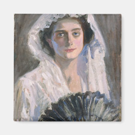 Elegant Woman med Black Fläkt (Fujishima Takeji) Magnet