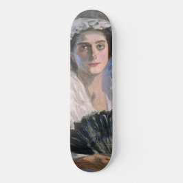 Elegant Woman med Black Fläkt (Fujishima Takeji) Mini Skateboard Bräda 18,5 Cm