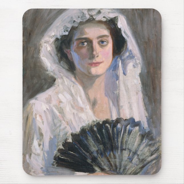 Elegant Woman med Black Fläkt (Fujishima Takeji) Musmatta (Framsidan)