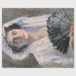 Elegant Woman med Black Fläkt (Fujishima Takeji) Presentpapper