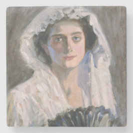 Elegant Woman med Black Fläkt (Fujishima Takeji) Stenunderlägg