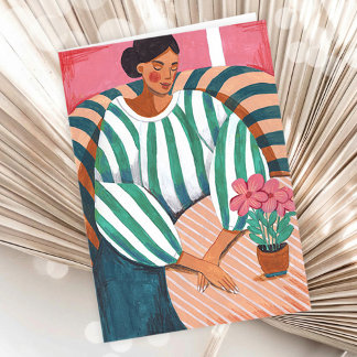 Elegant Woman Relaxing Floral Artistic Greeting Kort