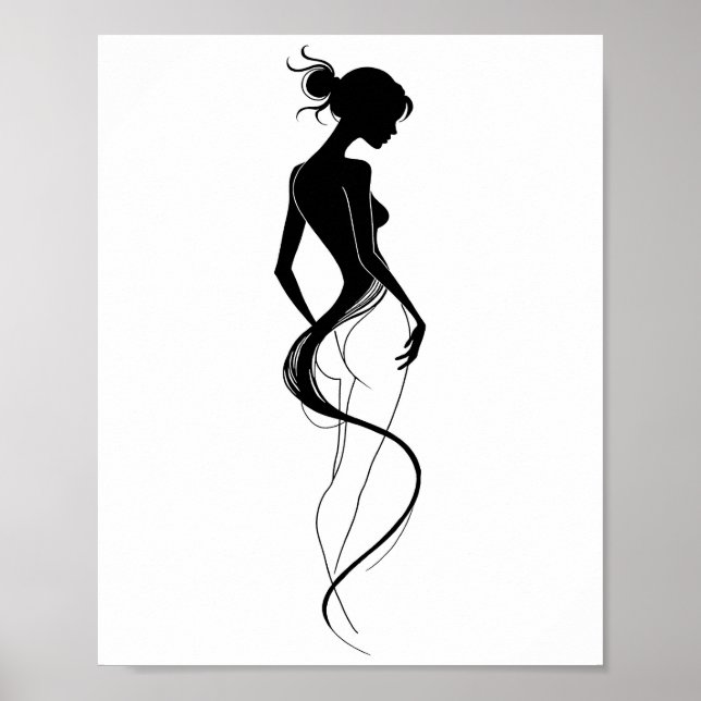Elegant Woman Silhouette Abstract Line Art Black  Poster (Framsidan)