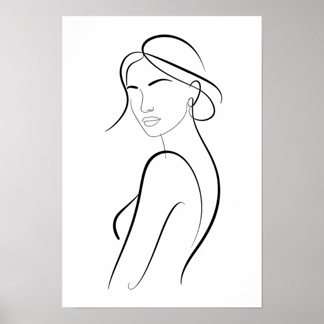 Elegant Woman with Hat Minimalist Line Art Poster (Framsidan)