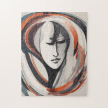 Elegant Womans Ansikte Brown Blue Wall Art Abstrak