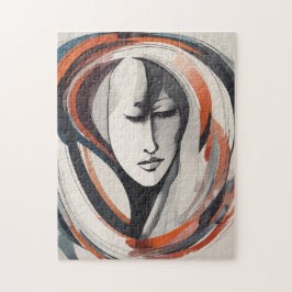 Elegant Womans Ansikte Brown Blue Wall Art Abstrak Pussel