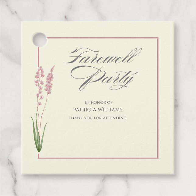 Elegant Womans Pastel Wildblomma Farewell Party Gåvor Etiketter (Framsida)