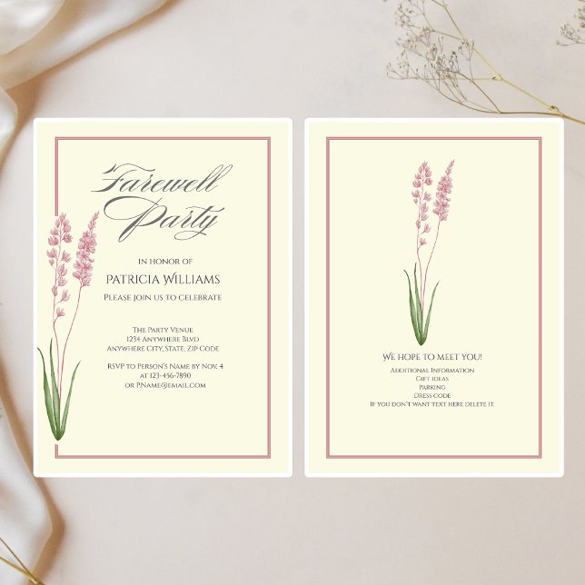 Elegant Womans Pastel Wildblomma Farewell Party Inbjudningar (Skapare uppladdad)