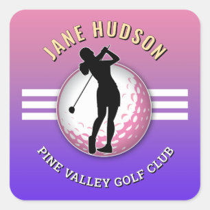 Elegant Women Golfer Design Fyrkantigt Klistermärke