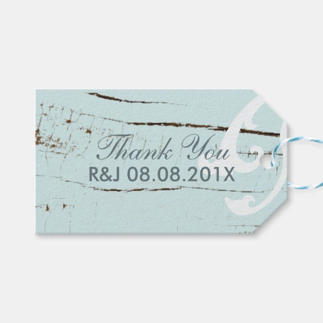 Elegant wood BLue Seashells Beach bröllopsförmån Presentetikett (Framsidan (Horisontell))