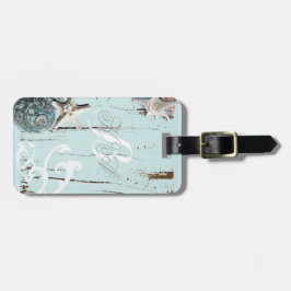 Elegant wood BLue Seashells Beach Wedding Bagagebricka