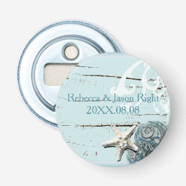 Elegant wood BLue Seashells Beach Wedding Flasköppnare