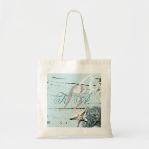 Elegant wood BLue Seashells Beach Wedding Tygkasse