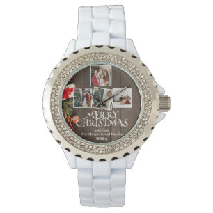 Elegant wood God jul Family Photo Collage Armbandsur