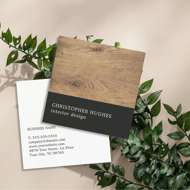 Elegant Wooden Black Rand Insida Designer Fyrkantigt Visitkort (Skapare uppladdad)