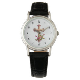 Elegant Wooden Kor med Rosa Flowers Armbandsur
