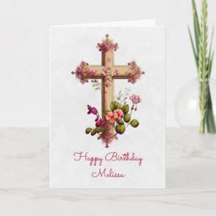 Elegant Wooden Kor med Rosa Flowers Birthday Kort