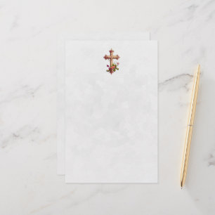 Elegant Wooden Kor med Rosa Flowers Brevpapper