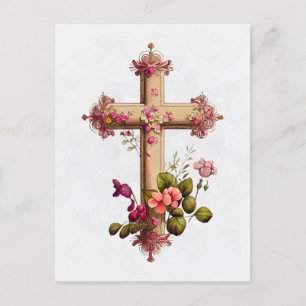 Elegant Wooden Kor med Rosa Flowers Helg Vykort