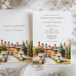 Elegant Woodhall Manor Watercolor Bröllop Inbjudningar