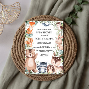 Elegant Woodland Animal Forest Friends Baby Shower Inbjudningar