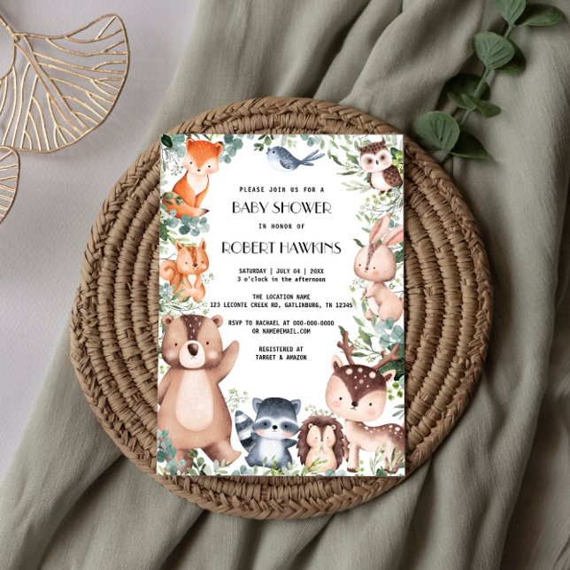 Elegant Woodland Animal Forest Friends Baby Shower Inbjudningar (Skapare uppladdad)