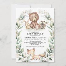 Elegant Woodland Animals Baby Shower Greenery Guld