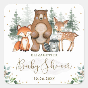 Elegant Woodland Animals Forest Greenery Guld Fyrkantigt Klistermärke