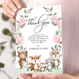 Elegant Woodland Animals Rosa  Blommigten Baby Tack Kort