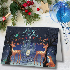 Elegant Woodland Deer Christmas | Forest Scene Helgkort
