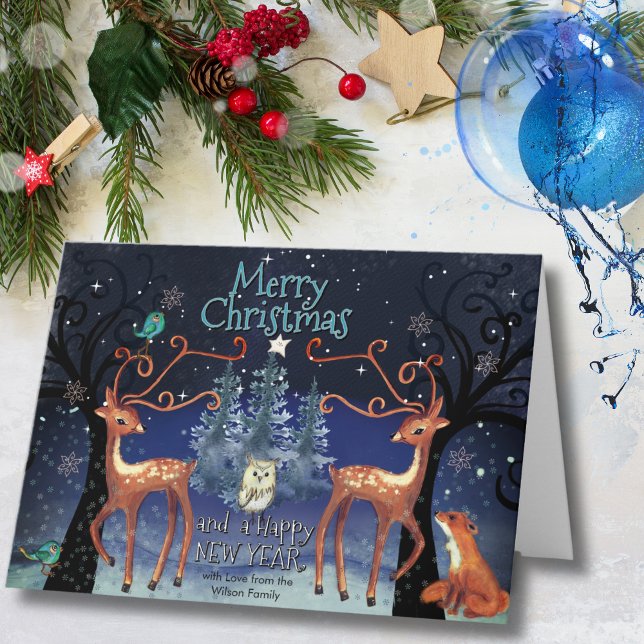 Elegant Woodland Deer Christmas | Forest Scene Helgkort (Elegant Woodland Deer Christmas  Forest Scene Holiday Card)