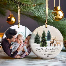 Elegant Woodland Family of Tre Photo jul Julgransprydnad Keramik
