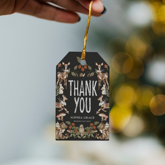 Elegant Woodland Forest Baby Shower Tack Presentetikett (Skapare uppladdad)