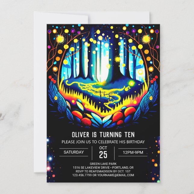 Elegant Woodland Forest Fireflies Birthday Inbjudningar (Framsida)