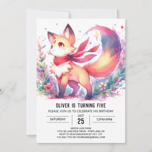 Elegant Woodland Fox Birthday Inbjudningar (Framsida)