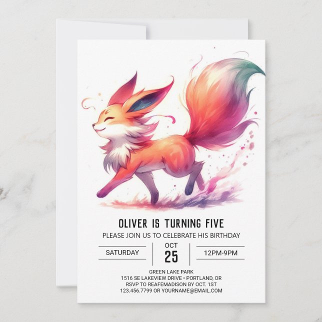 Elegant Woodland Fox Birthday Inbjudningar (Framsida)