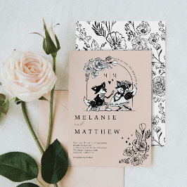 Elegant Woodland Fox Blommigt Sketch Fairytale Inbjudningar