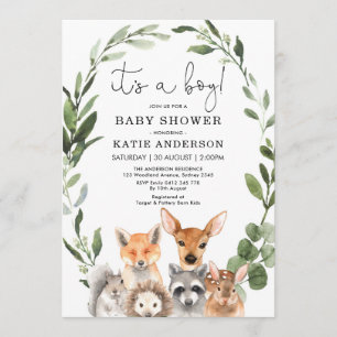 Elegant Woodland Greenery Animals Baby Shower Inbjudningar