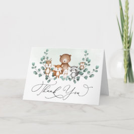 Elegant Woodland Greenery Baby djur Tack Kort